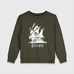 Свитшот хлопковый детский Пиратский корабль весёлый Роджер, цвет: хаки
