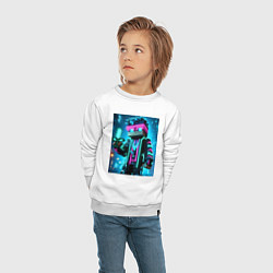 Свитшот хлопковый детский Minecraft - neon character ai art, цвет: белый — фото 2