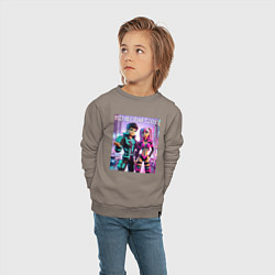 Свитшот хлопковый детский Barbie and Ken Voxel ai art Minecraft 2099, цвет: утренний латте — фото 2