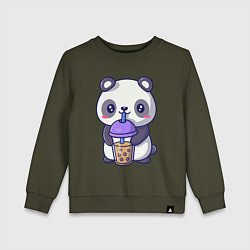 Свитшот хлопковый детский Panda drink, цвет: хаки