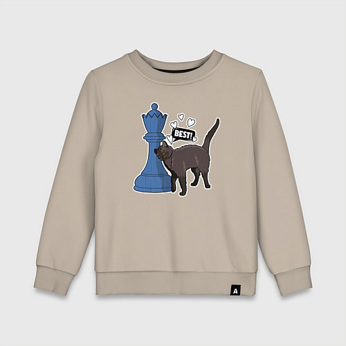 Детский свитшот Кот Зефир и шахматный ферзь / Миндальный – фото 1