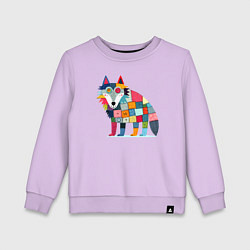 Свитшот хлопковый детский Funny wolf - patchwork ai art, цвет: лаванда