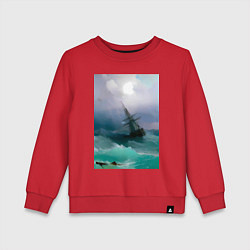 Свитшот хлопковый детский Корабль среди бурного моря, цвет: красный