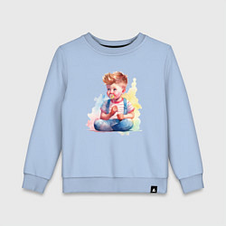 Свитшот хлопковый детский Ребенок с конфетой, цвет: мягкое небо