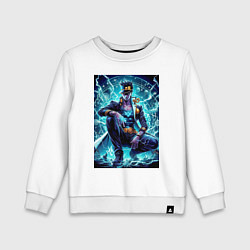Детский свитшот Jotaro Kujo - neon glow ai art