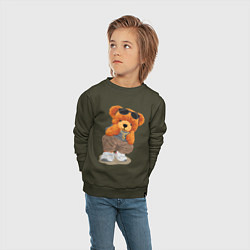 Свитшот хлопковый детский Плюшевый медведь в очках, цвет: хаки — фото 2