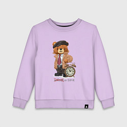 Свитшот хлопковый детский Плюшевый мишка джентльмен с часами, цвет: лаванда
