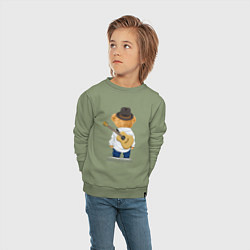 Свитшот хлопковый детский Плюшевый медвежонок - музыкант, цвет: авокадо — фото 2