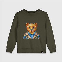 Свитшот хлопковый детский Медведь в стиле Ван Гога, цвет: хаки