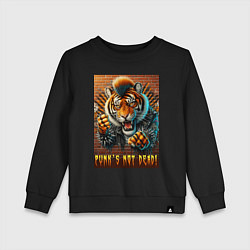 Свитшот хлопковый детский Punks not dead - motto tiger, цвет: черный