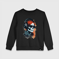 Свитшот хлопковый детский Grunge redhead girl skull, цвет: черный