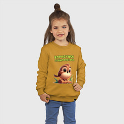 Свитшот хлопковый детский Воробушек социофобушек, цвет: горчичный — фото 2