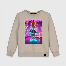 Свитшот хлопковый детский Neon Bart - with skateboard ai art fantasy, цвет: миндальный