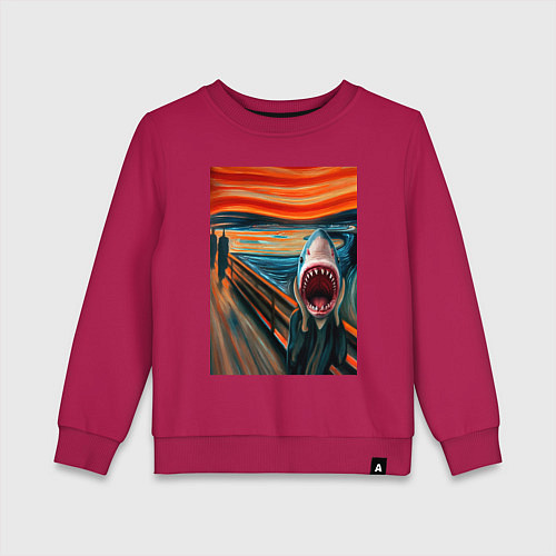 Детский свитшот Акула кричит - мем нейросеть / Маджента – фото 1