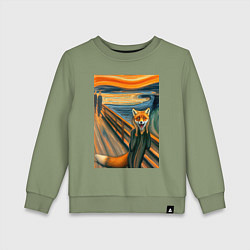 Свитшот хлопковый детский Лиса кричит - мем картина от нейросети, цвет: авокадо