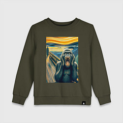 Свитшот хлопковый детский Горилла кричит - мем нейросеть, цвет: хаки