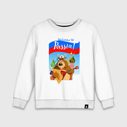 Свитшот хлопковый детский Welcome to Russia inscription color, цвет: белый