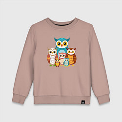 Свитшот хлопковый детский Семья сов, цвет: пыльно-розовый