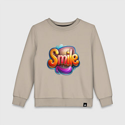 Свитшот хлопковый детский Текст smile, цвет: миндальный