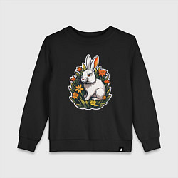 Свитшот хлопковый детский Заяц и цветы, цвет: черный