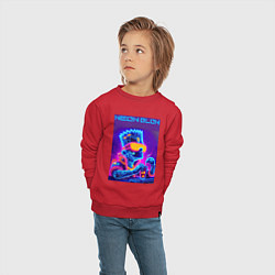 Свитшот хлопковый детский Bart Simpson - neon fantasy ai art, цвет: красный — фото 2