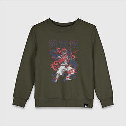 Свитшот хлопковый детский Клинок рассекающий демонов Акадза demon slayer, цвет: хаки