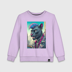 Свитшот хлопковый детский Чувак пантера панк житель Нью-Йорка - нейросеть, цвет: лаванда