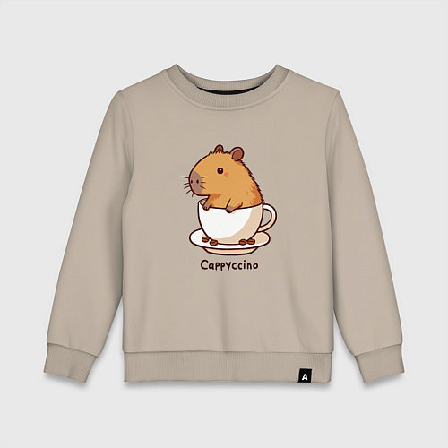 Детский свитшот Забавная капибара в чашке кофе капичино / Миндальный – фото 1