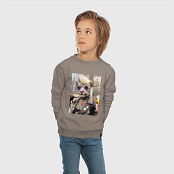 Свитшот хлопковый детский Леопард альбинос панк музыкант из Нью-Йорка - нейр, цвет: утренний латте — фото 2