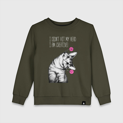 Детский свитшот Я не ударился головой - я креативный / Хаки – фото 1