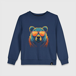 Свитшот хлопковый детский Медведь в оранжевых очках, цвет: тёмно-синий
