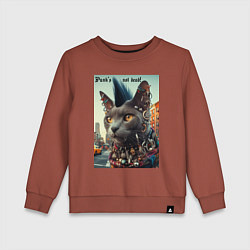 Свитшот хлопковый детский Уличный кот панк музыкант - нейросеть, цвет: кирпичный