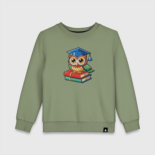 Детский свитшот Милая сова в студентскойк шапке / Авокадо – фото 1