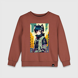 Свитшот хлопковый детский Девочка котёнок - нейросеть, цвет: кирпичный