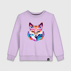 Свитшот хлопковый детский Яркий разноцветный портрет лисы, цвет: лаванда