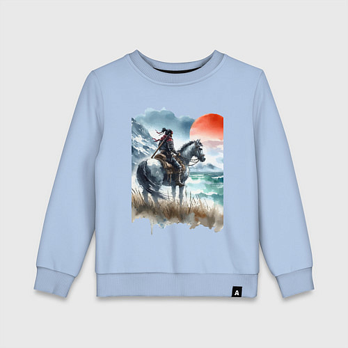 Детский свитшот Японский самурай на коне - нейросеть / Мягкое небо – фото 1