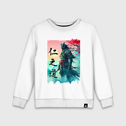 Свитшот хлопковый детский Japanese samurai - ghost of Tsushima sketch, цвет: белый