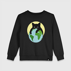 Детский свитшот Котик, обнимающий землю в космосе
