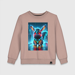 Свитшот хлопковый детский Cyber Pikachu in the neon metropolis - ai art, цвет: пыльно-розовый