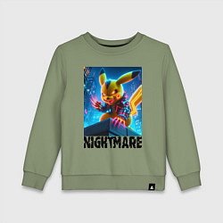 Свитшот хлопковый детский Пмкачу на крыше небоскрёба - ночной кошмар, цвет: авокадо