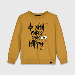 Свитшот хлопковый детский Do what makes you happy, цвет: горчичный