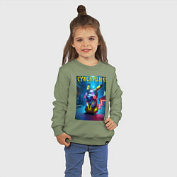 Свитшот хлопковый детский Cyberpunk - cool Pikachu neon glow, цвет: авокадо — фото 2