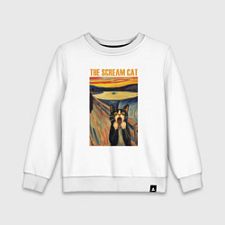 Свитшот хлопковый детский The scream cat art, цвет: белый