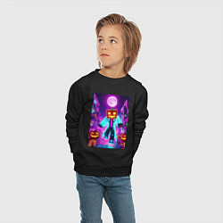 Свитшот хлопковый детский Neon halloween and Minecraft - collaboration, цвет: черный — фото 2