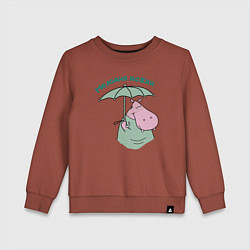 Свитшот хлопковый детский Бегемот под зонтом, цвет: кирпичный