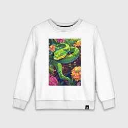 Свитшот хлопковый детский Тропическая змея, цвет: белый