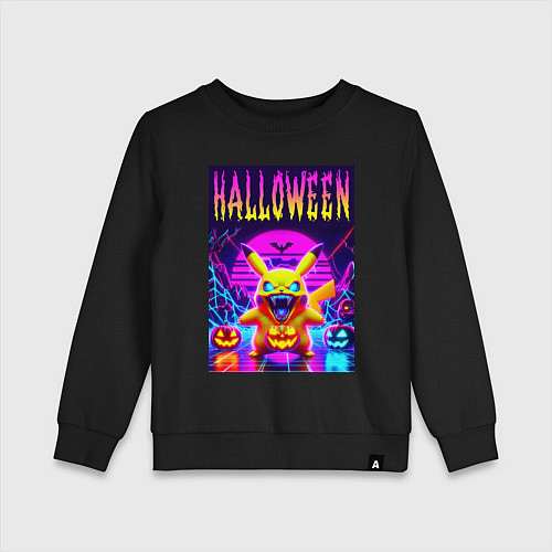 Детский свитшот Pikachu - halloween vaporwave / Черный – фото 1