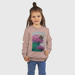 Свитшот хлопковый детский Мохнатый шмель на кактусе - живопись, цвет: пыльно-розовый — фото 2