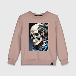 Свитшот хлопковый детский Кибер череп - нейроарт фантазия, цвет: пыльно-розовый