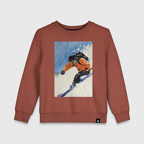 Детский свитшот Горнолыжный спорт спуск - живопись маслом / Кирпичный – фото 1